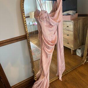 LEAU - Celine Corset Drape Satin Gown - Pink
